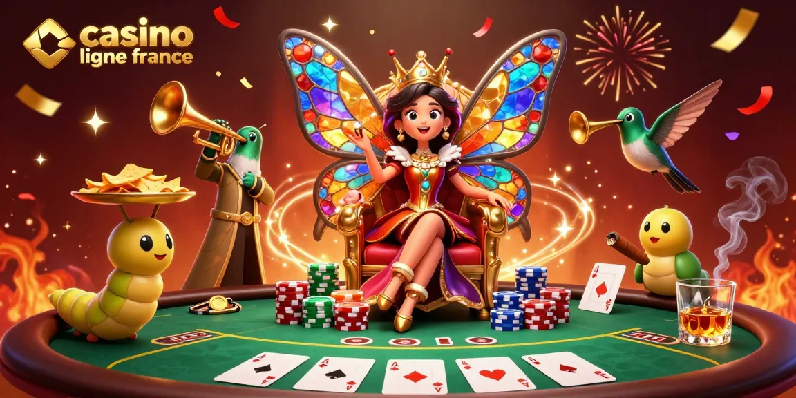 Jouez au casino en ligne France avec une reine papillon et des éléments de poker fascinants.
