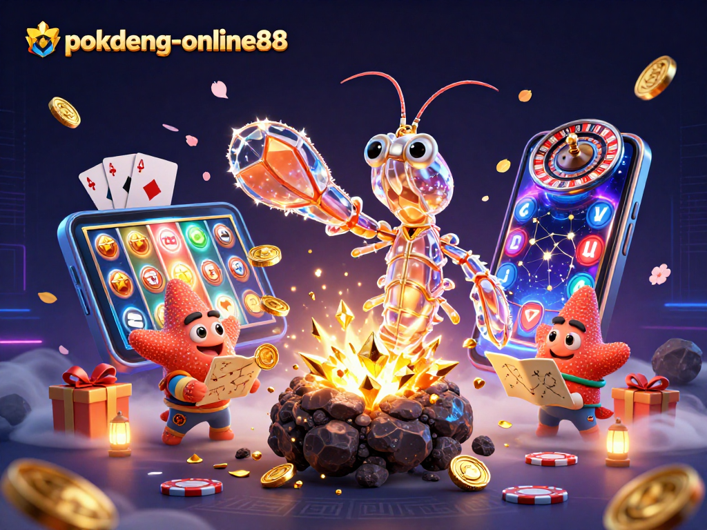 Experience the thrill of gaming with pokdeng-online88, featuring a galactic shrimp and starfish in an explosive casino adventure.