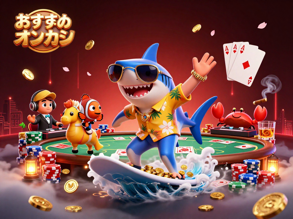 おすすめオンカジで遊べるカジノゲームを楽しむ様子を描いたイラスト