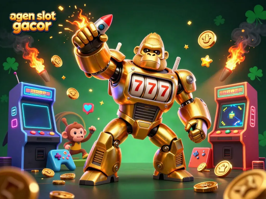 Experience the excitement of agen slot gacor through a colorful 3D illustration featuring dynamic casino elements.
