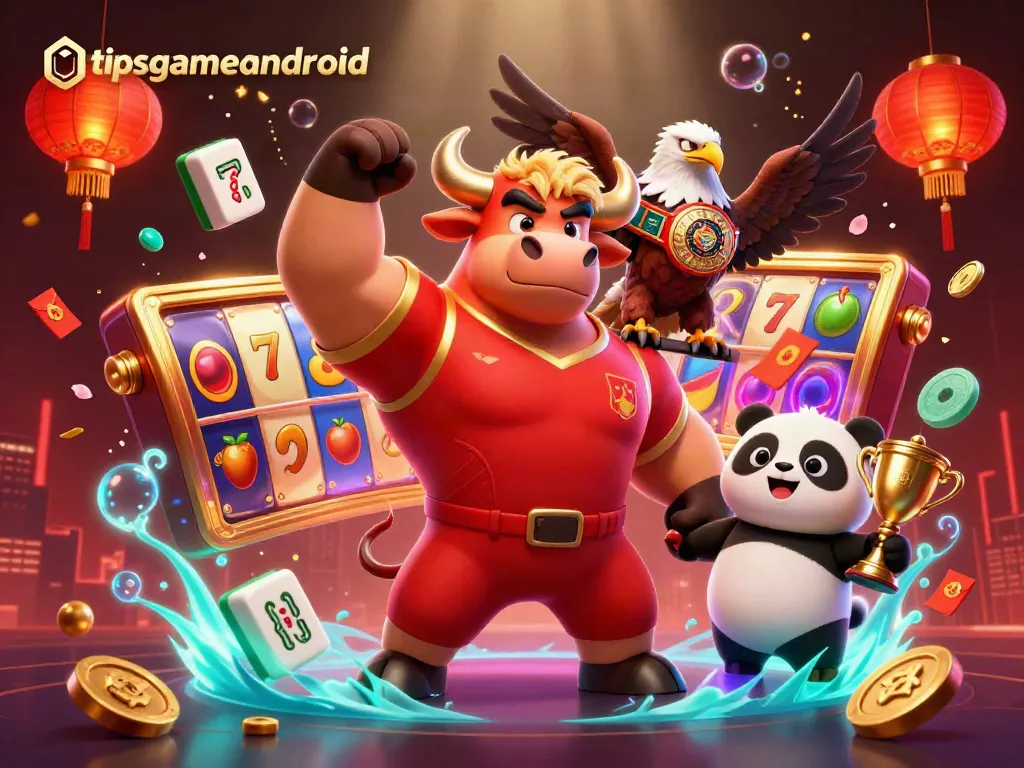Tipsgameandroid celebrates winners with a vibrant casino-themed illustration featuring gaming elements.