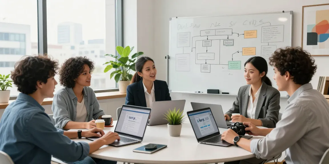 Team collaboration on the bdtjl app in a modern office.