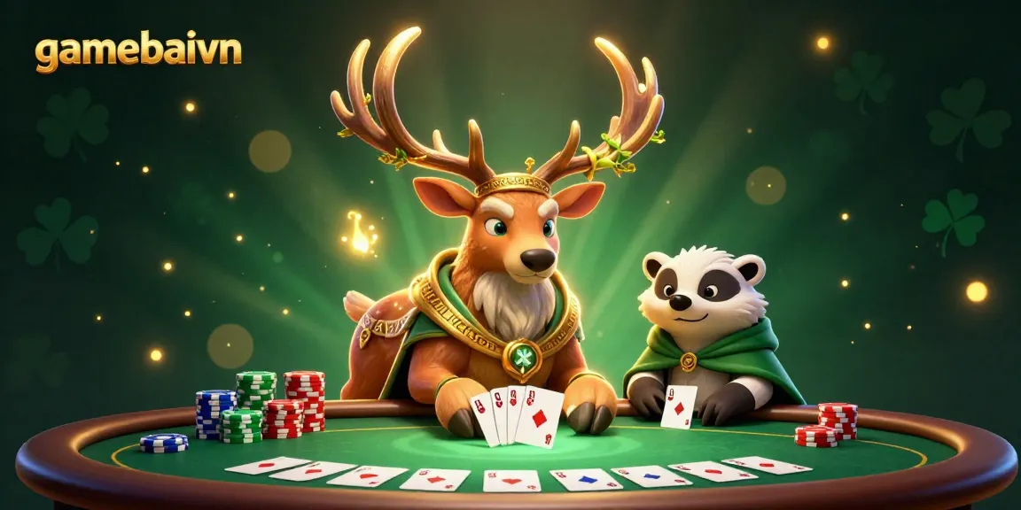 Engage in thrilling poker action with gamebaivn's dynamic digital illustration featuring iconic gaming elements and characters.