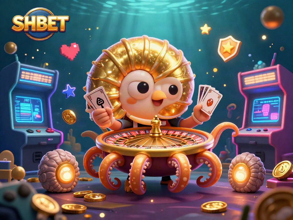 Engage with SHBET's vibrant casino gaming scene featuring a giant nautilus roulette wheel.