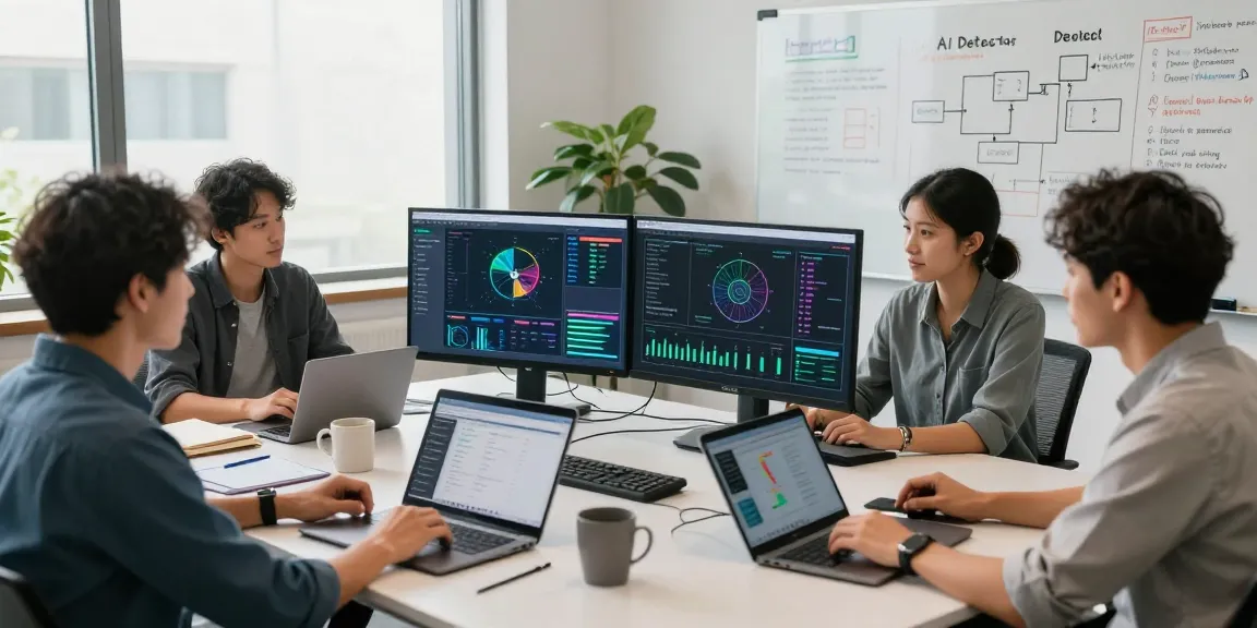 Team analyzing AI Detector results in a modern tech workspace.