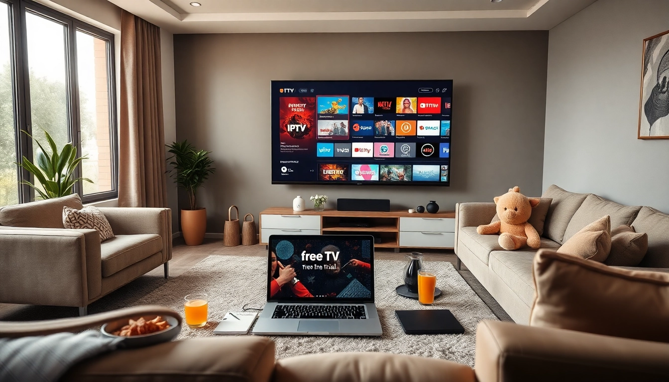 Engaging living room showcasing an IPTV free trial setup with a smart TV and welcoming ambiance.