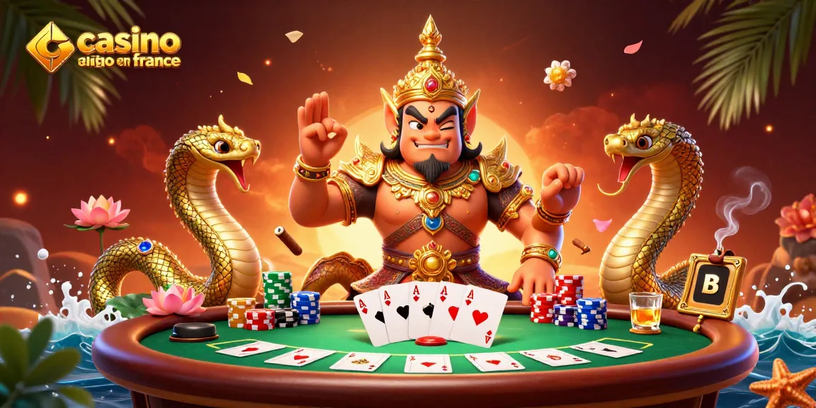 Un joueur de poker gagne au casino en ligne France avec des gardiens colorés.