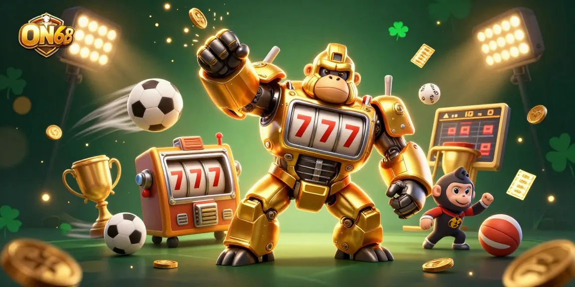 Boost your winnings at ON68's dynamic casino environment featuring a powerful mech and sports elements.