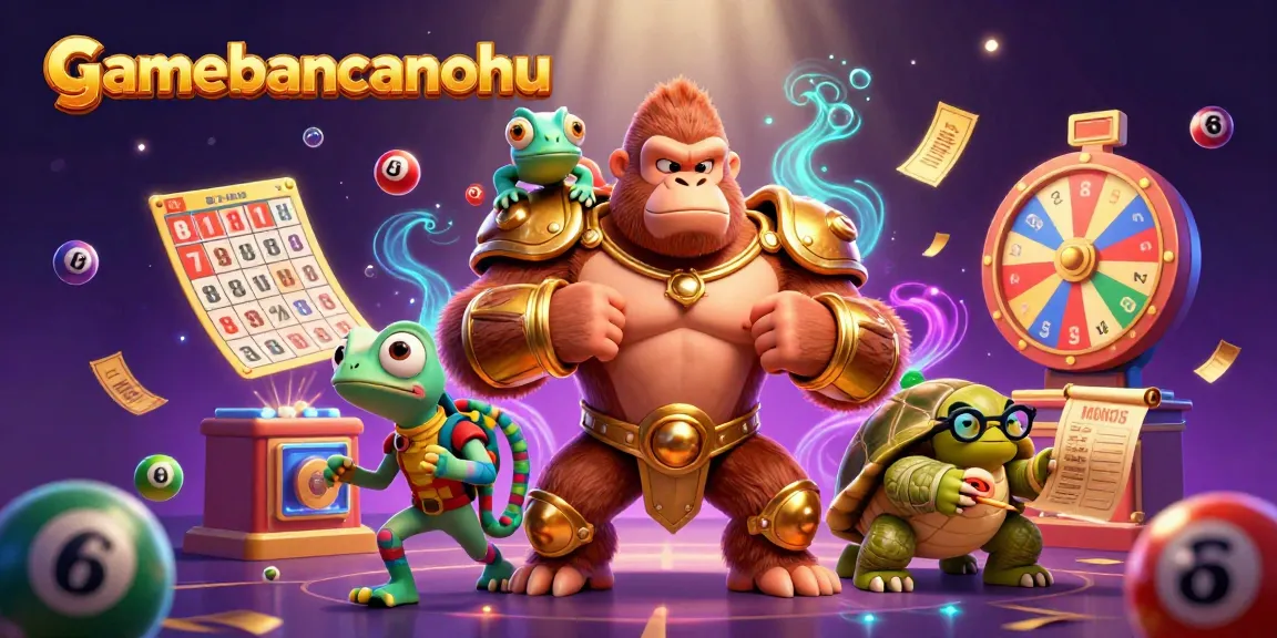 Engage with gamebancanohu's vivid 3D illustration showcasing dynamic lottery elements, including colorful balls.