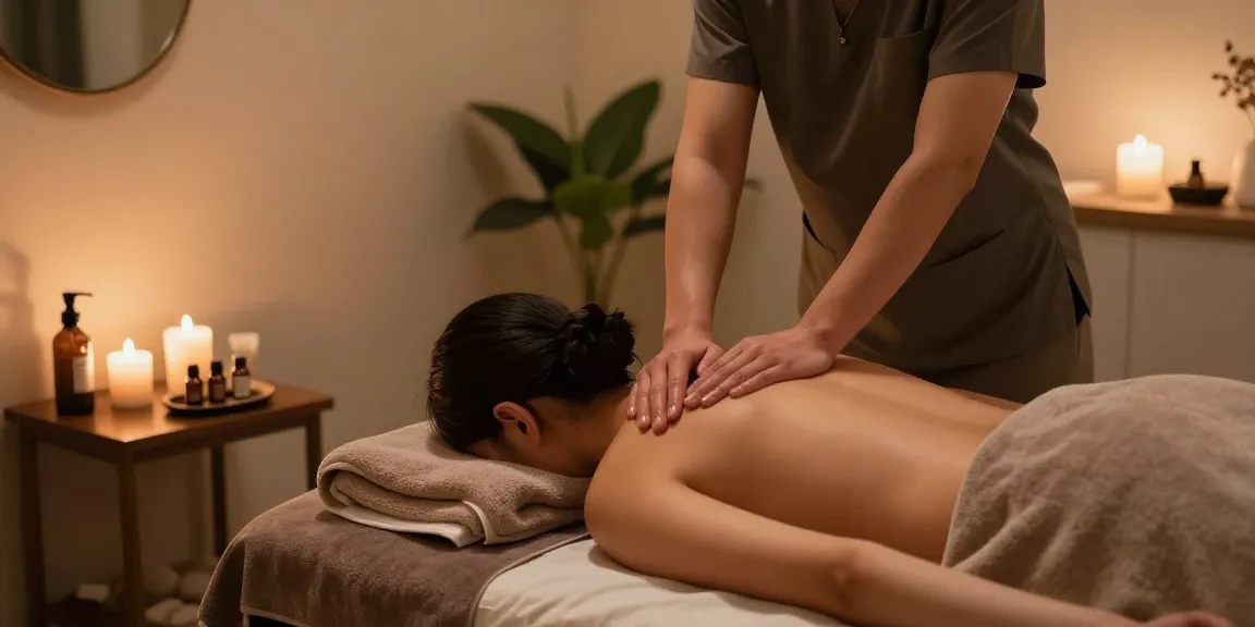 마사지 세션 중인 안락한 스파 환경, 편안한 분위기와 진정한 치료 경험 연출