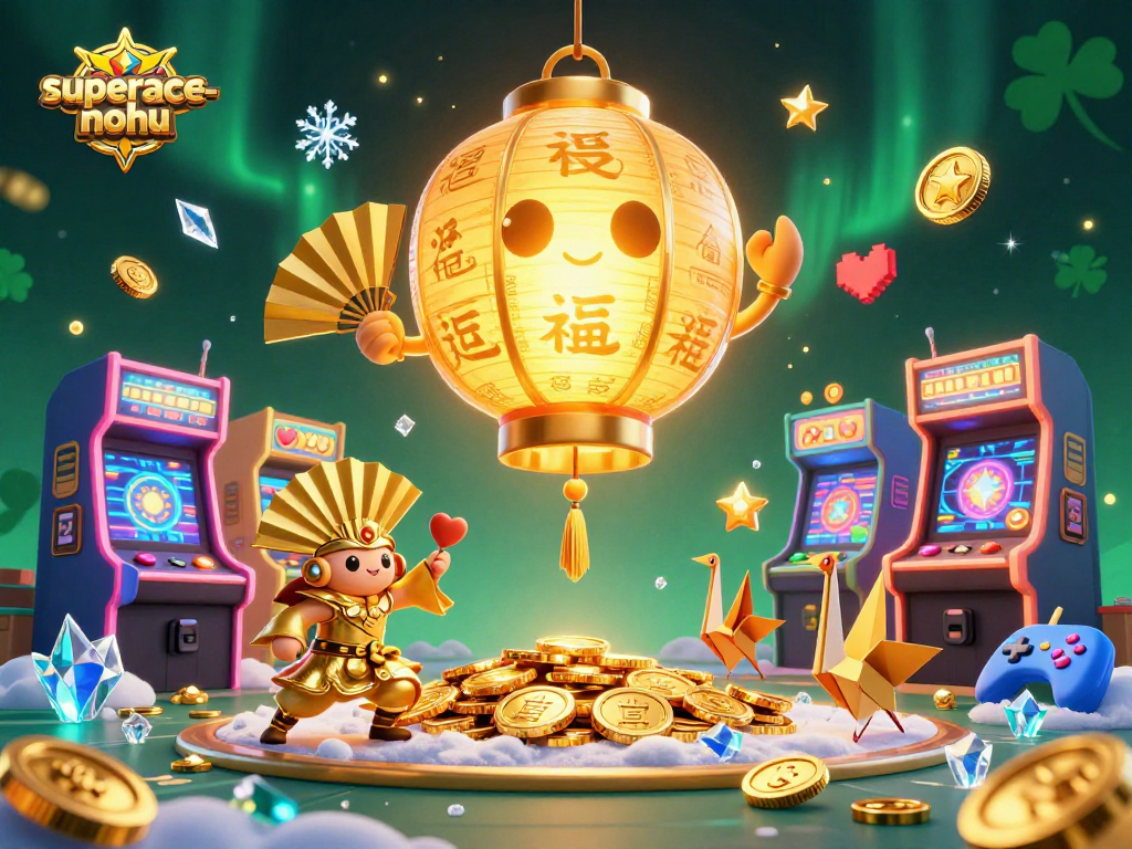 Experience the thrill with superace-nohu's golden lantern spirit and vibrant game elements in this captivating casino scene.