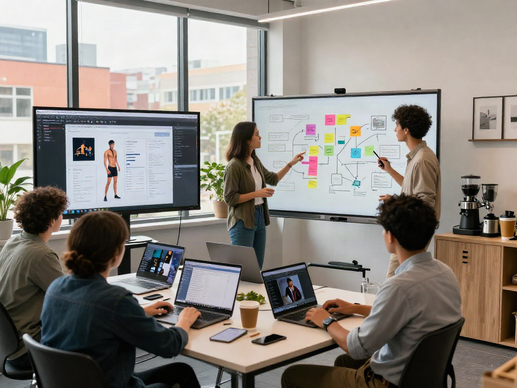 AI porn content analysis being discussed in a vibrant collaborative workspace.