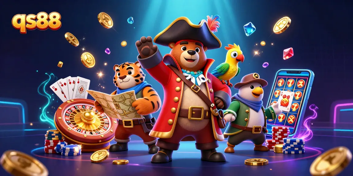 Spin the reels of qs88 and uncover treasures in a vibrant, detailed casino scene filled with gold and excitement.
