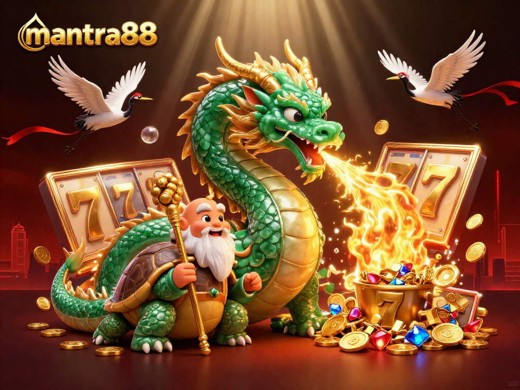 Experience thrilling gameplay at mantra88 with a vibrant scene featuring a dragon and casino symbols.