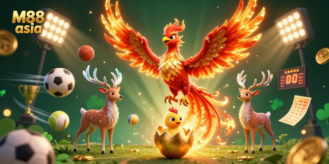 M88 asia enhances your betting experience with an impressive phoenix scene embodying excitement and victory.