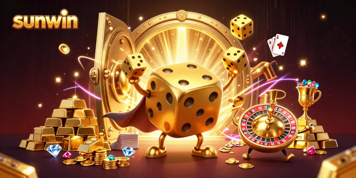 Sunwin offers thrilling gaming experiences with a vibrant casino scene filled with gold and dice.