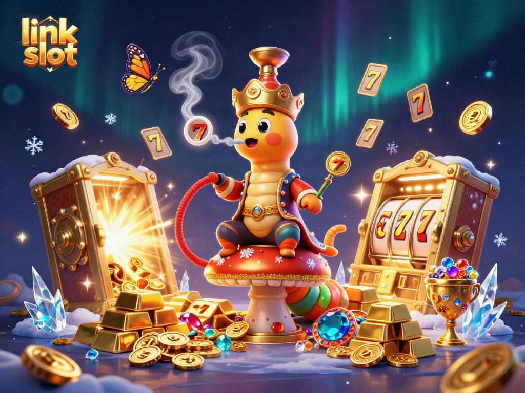 Spin the reels and win with link slot's vibrant casino illustration showcasing luck and treasure.