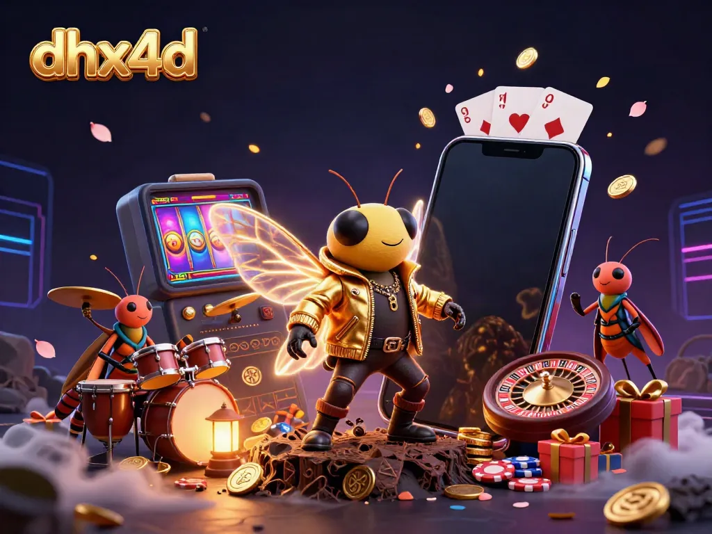 Gambarlah cicada rock star dari dhx4d yang bermain slot dengan berbagai elemen judi.