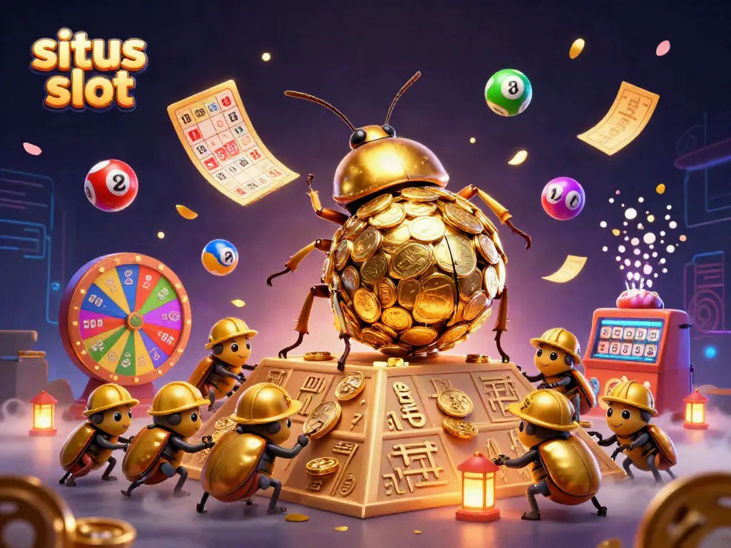 Menangkan permainan situs slot dengan keberuntungan dari serangga emas yang menggelindingkan koin.