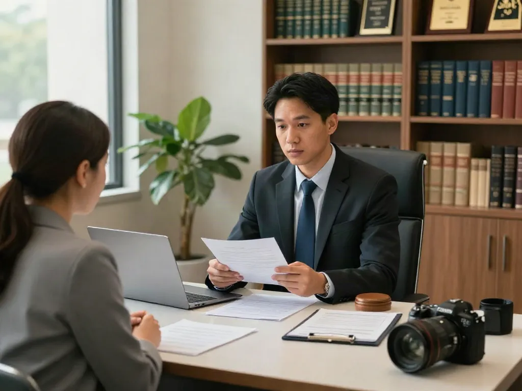 DUI attorneys Forsyth County consultation with a client in a modern law office.