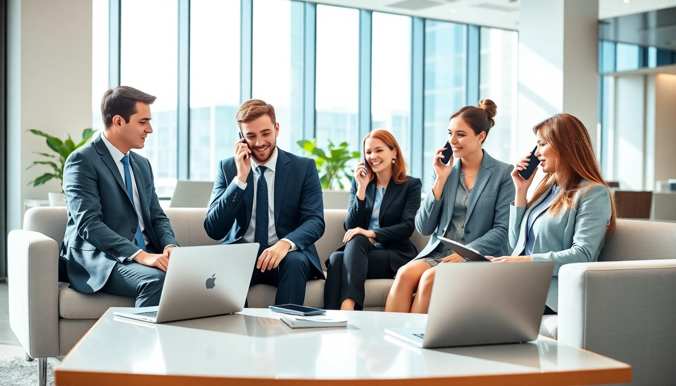 Exploring cheap business mobile deals with professionals discussing options in an office.