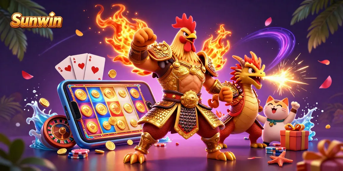 Experience the thrill of winning with Sunwin's vibrant casino scene featuring engaging characters and exciting game elements.