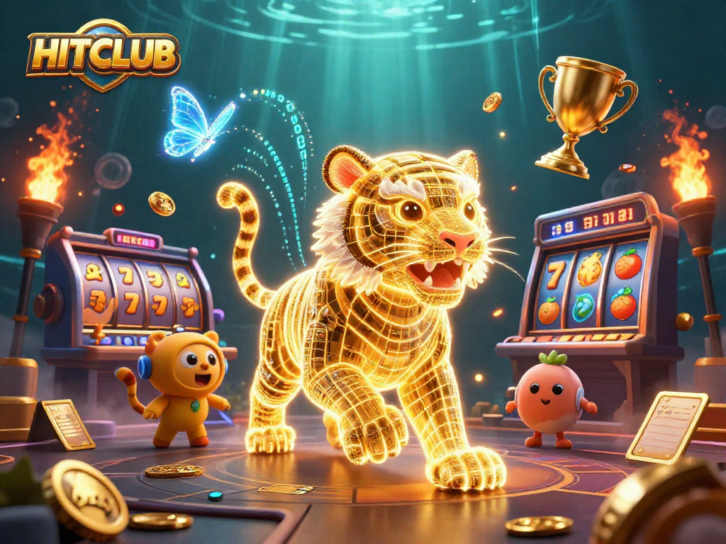 Engage in thrilling gameplay at HITCLUB with vibrant slots, jackpots, and golden trophies.