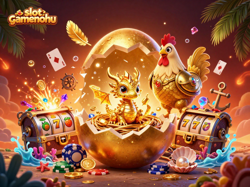 Experience thrilling 3D action with slotgamenohu's golden dragon revealing treasures amidst vibrant casino elements.