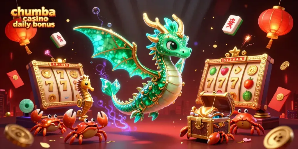 Engage with the chumba casino daily bonus in a vibrant, immersive online gaming illustration.