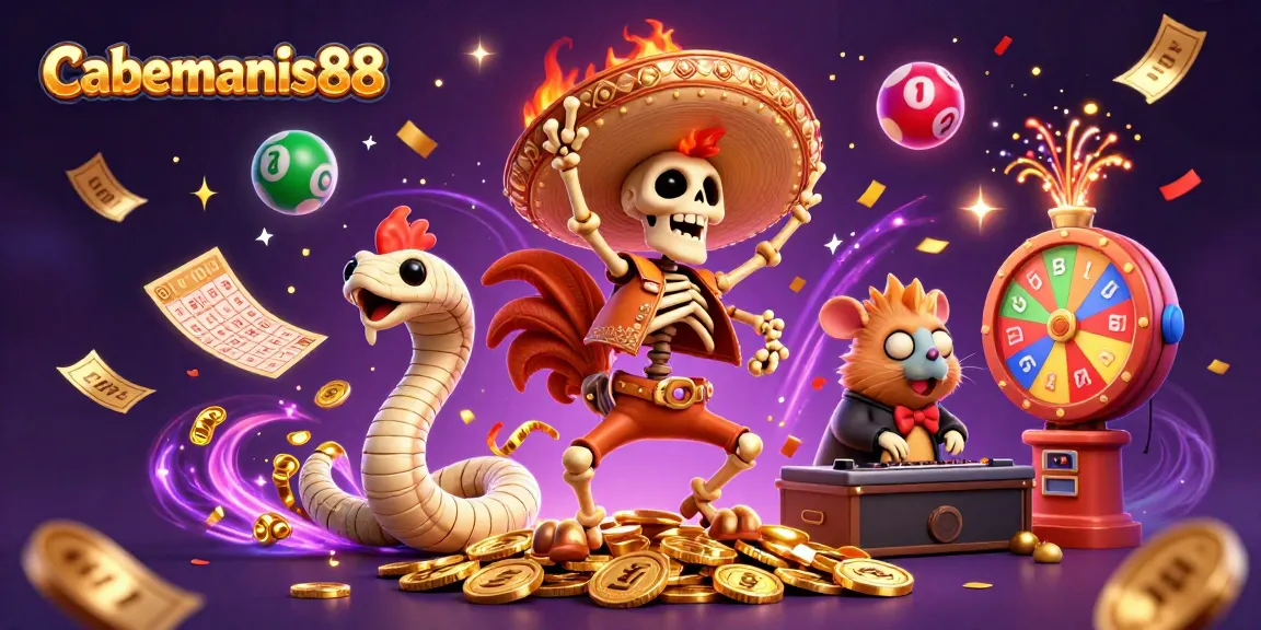 Experience Cabemanis88 with a vibrant 3D illustration of game-winning characters and dynamic gambling elements.