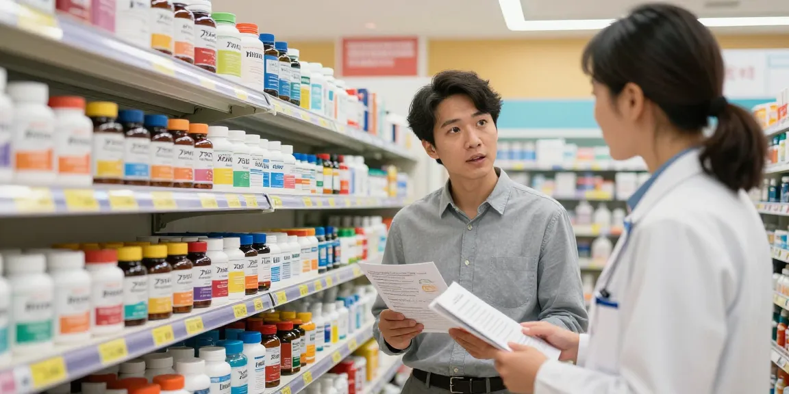 ブラビオンSの口コミ！何センチ大きくなる？効果なしかガチ検証を探しながら薬局の健康製品コーナーを探索する様子