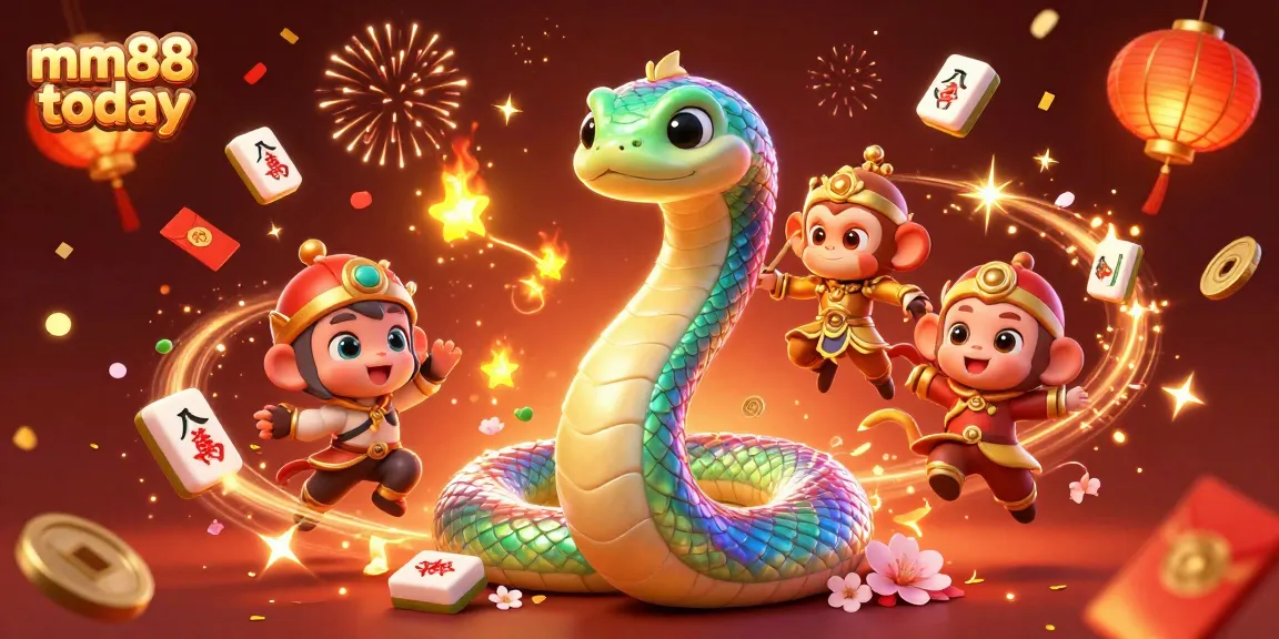 Play and win big with mm88 today in this vibrant, energetic casino illustration featuring unique characters.