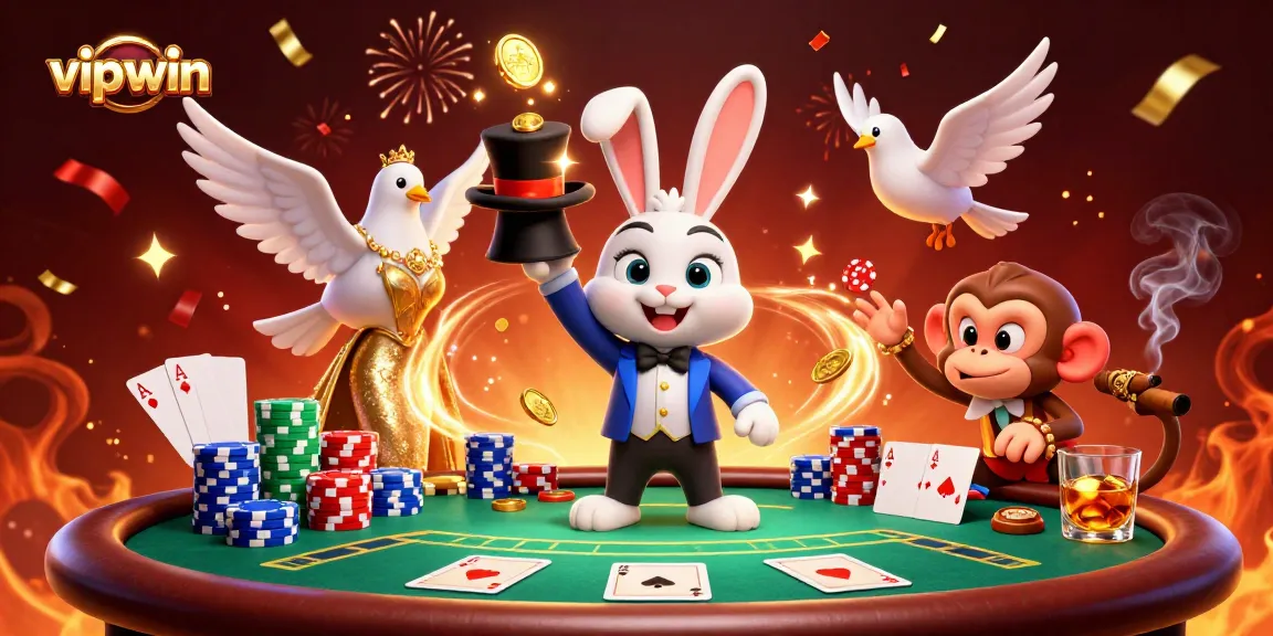 Players enjoy engaging "vipwin" online casino gaming with a dynamic 3D illustration of lively characters and rich game elements.