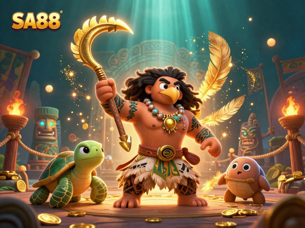 Engage with SA88's thrilling gaming experience featuring a demigod hawk in a dynamic casino-themed realm.
