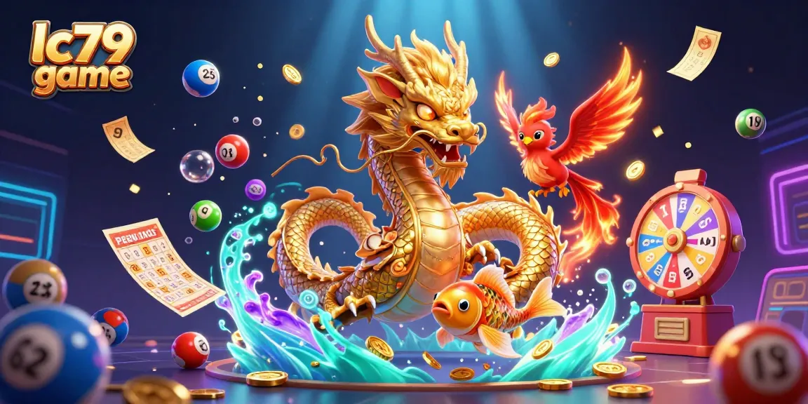 Chiến thắng trong lc79 game với rồng vàng mạnh mẽ, phượng hoàng và cá koi.