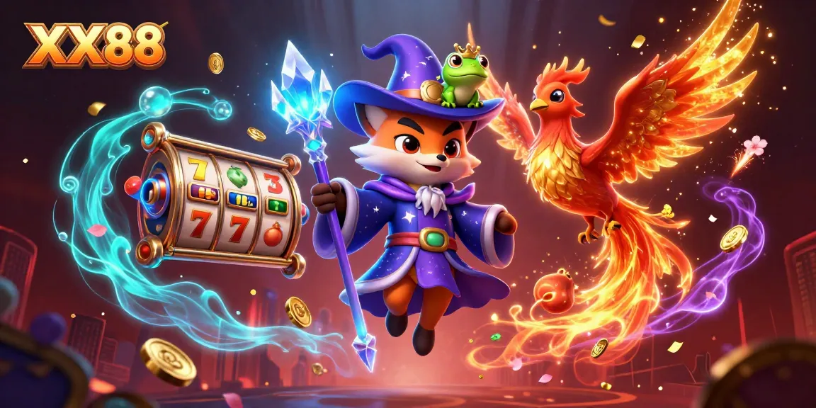 Experience thrilling wins at XX88 with vibrant 3D casino elements and magical characters.